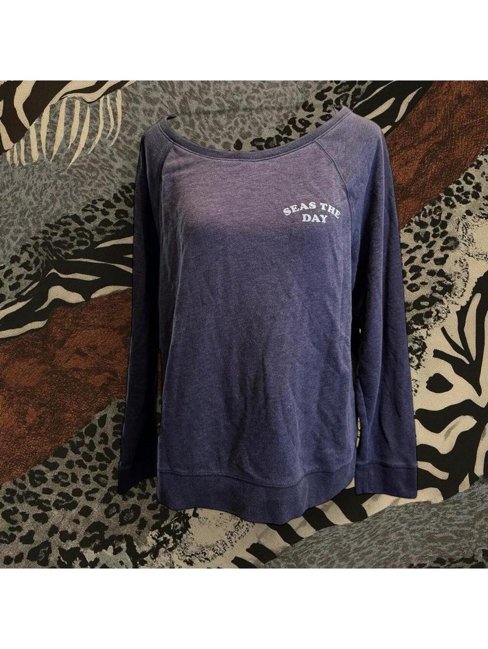full length Pink brand Navy blue long sleeve top with open back